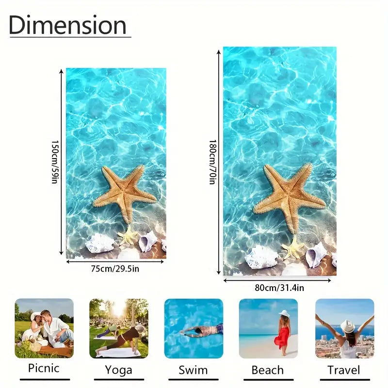 Quick-drying beach towel  - Blue starfish