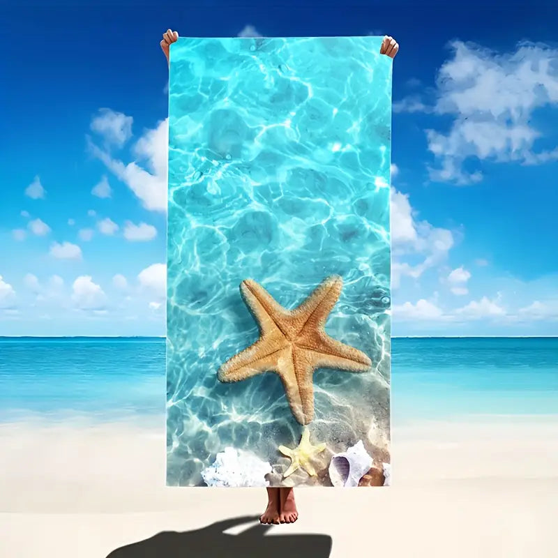 Quick-drying beach towel  - Blue starfish