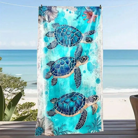 Quick-drying beach towel  -  3 Blue Turtle Print