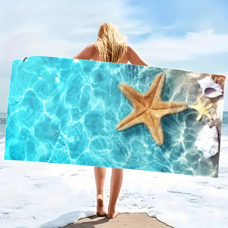 Quick-drying beach towel  - Blue starfish