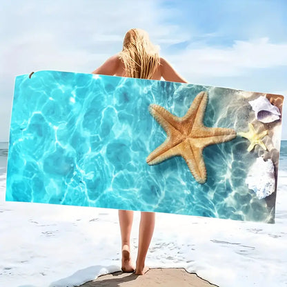 Quick-drying beach towel  - Blue starfish