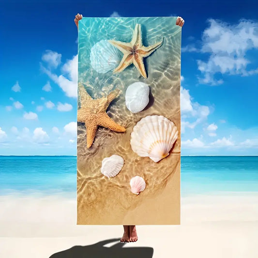 Quick-drying beach towel  - Blue seashell
